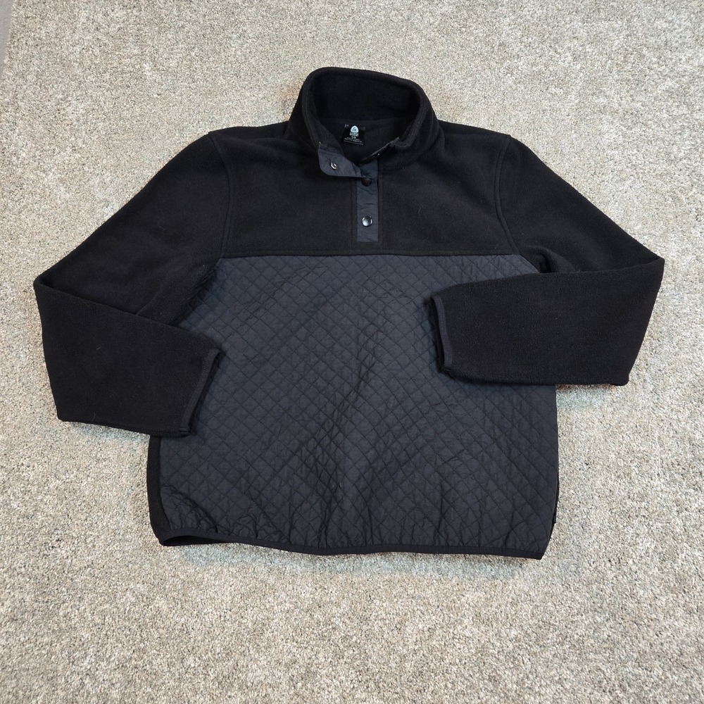 Sierra Designs Women's Size L Black  Fleece Pullover Sweatshirt 1/4 Snap quilted